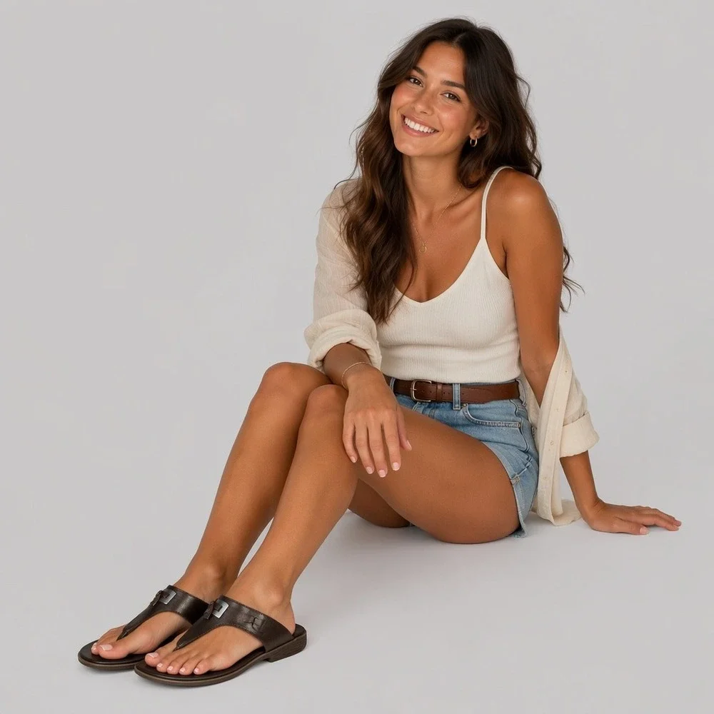 Clarks Collection Bronze Metallic Leather Thong Wedge Sandals Womens 10 26108928